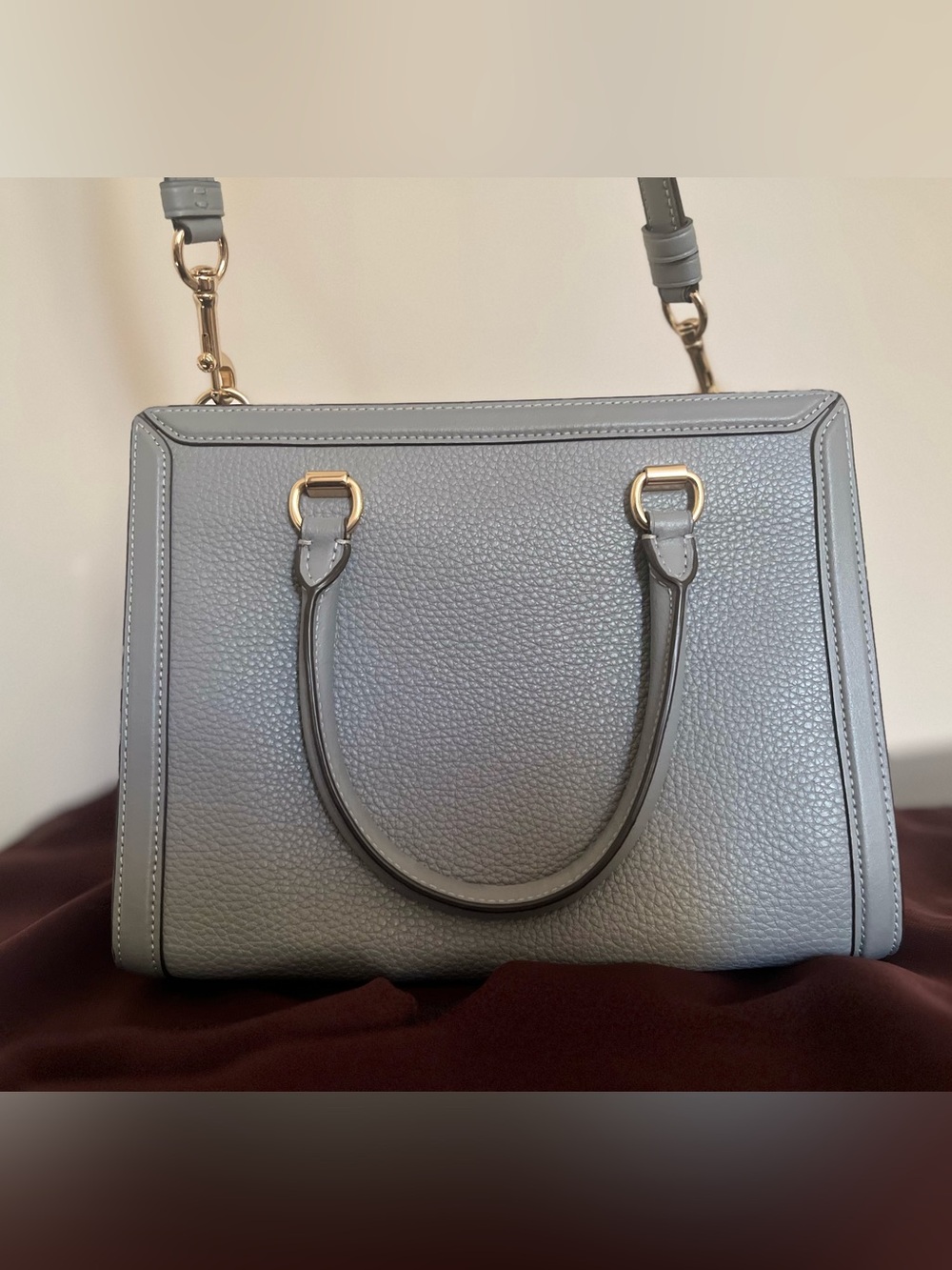 Coach Pebbled Leather Satchel in Gray with Gold Hardware - Picture 3 of 5